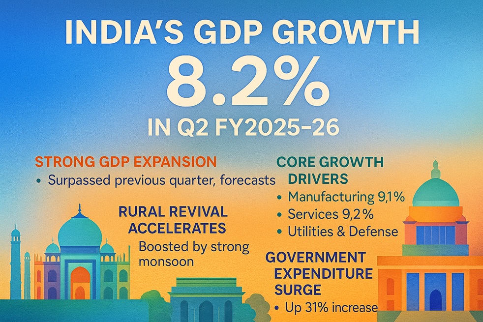 India’s Q2 FY2025-26 GDP Soars to 8.2%: Strong Manufacturing, Rural Revival, and Government Spending Fuel Growth