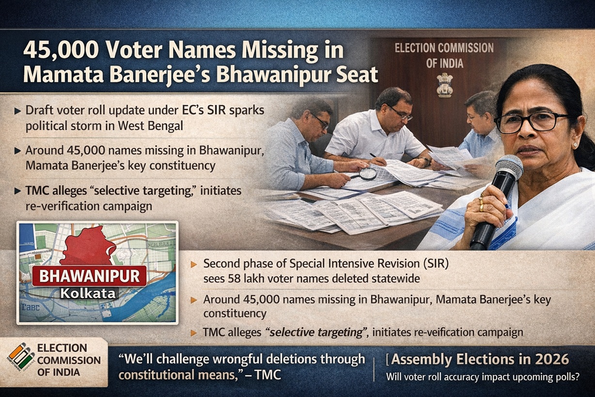 Bhawanipur Voter List Deletion: 45,000 Names Missing in Mamata Banerjee’s Seat
