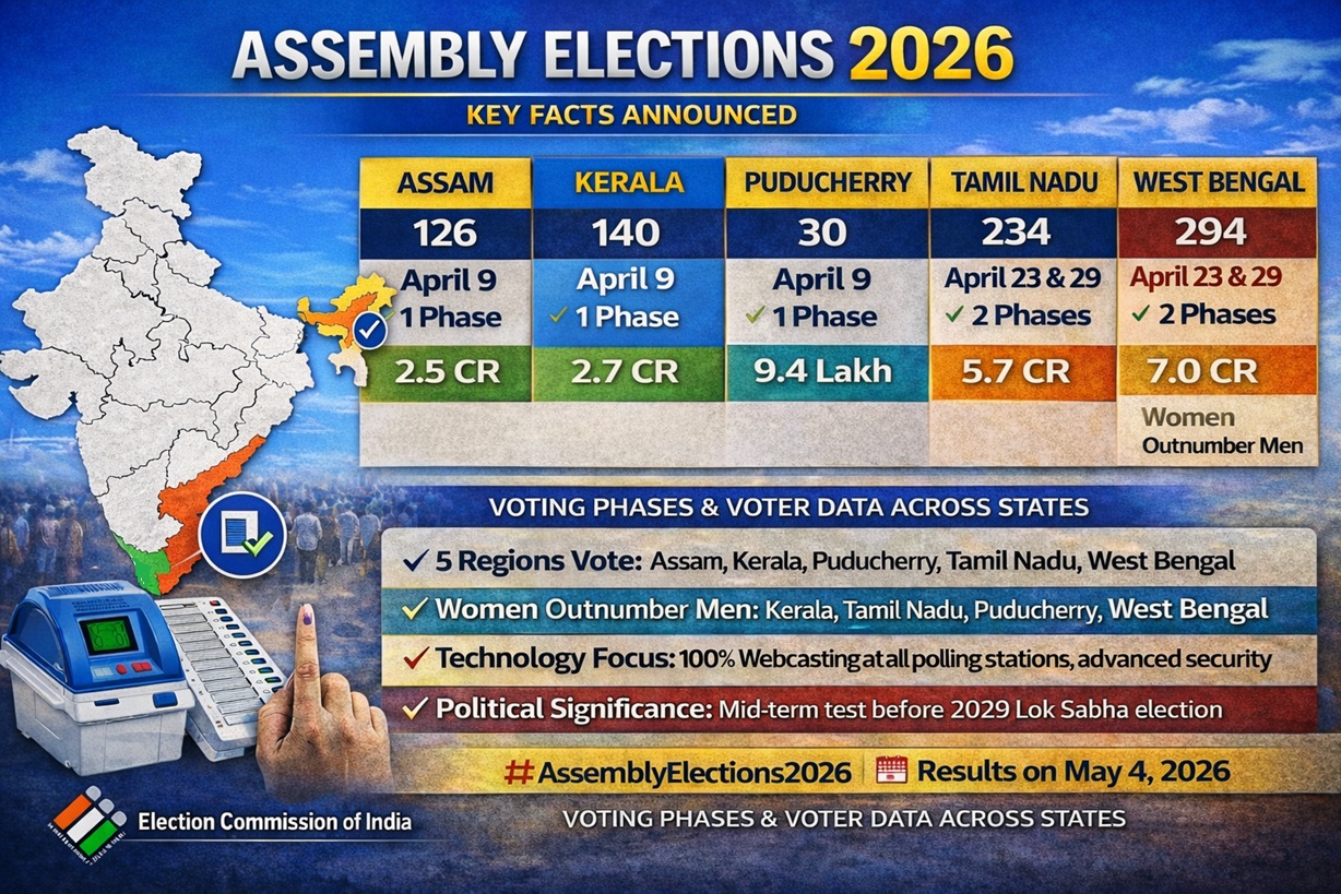 Assembly Elections 2026: Poll Dates Announced for 5 States/UT